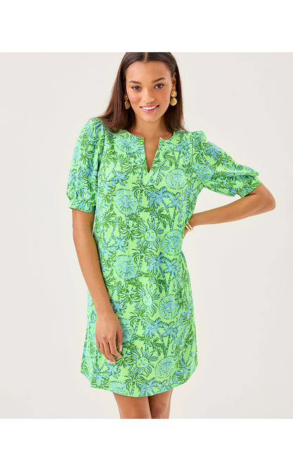 OLIVINE SHORT SLEEVE DRESS, COOL MINT CATCHIN RAYS