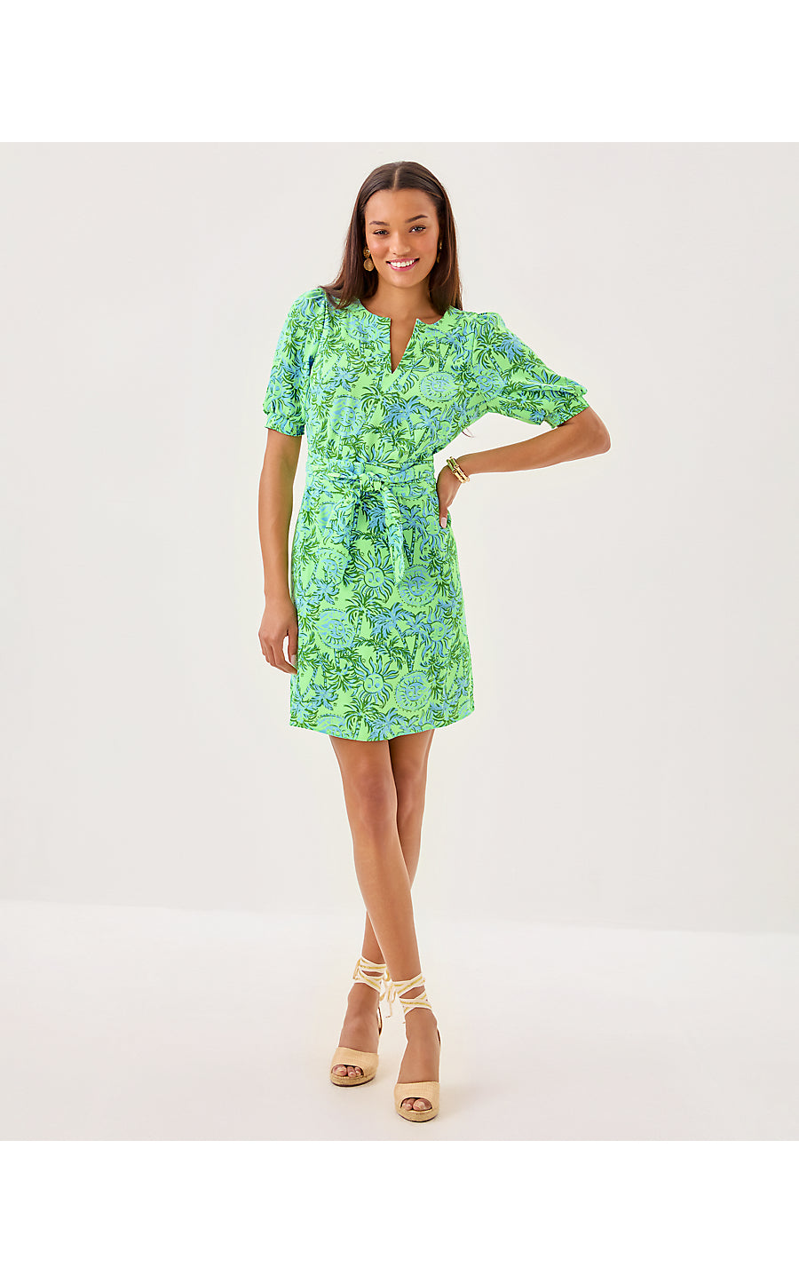 OLIVINE SHORT SLEEVE DRESS, COOL MINT CATCHIN RAYS