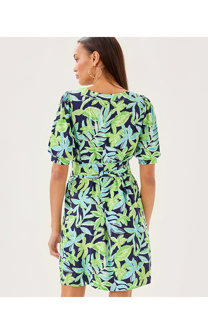 OLIVINE SHORT SLEEVE DRESS, SAPPHIRE POOL TROPICAL TANGO