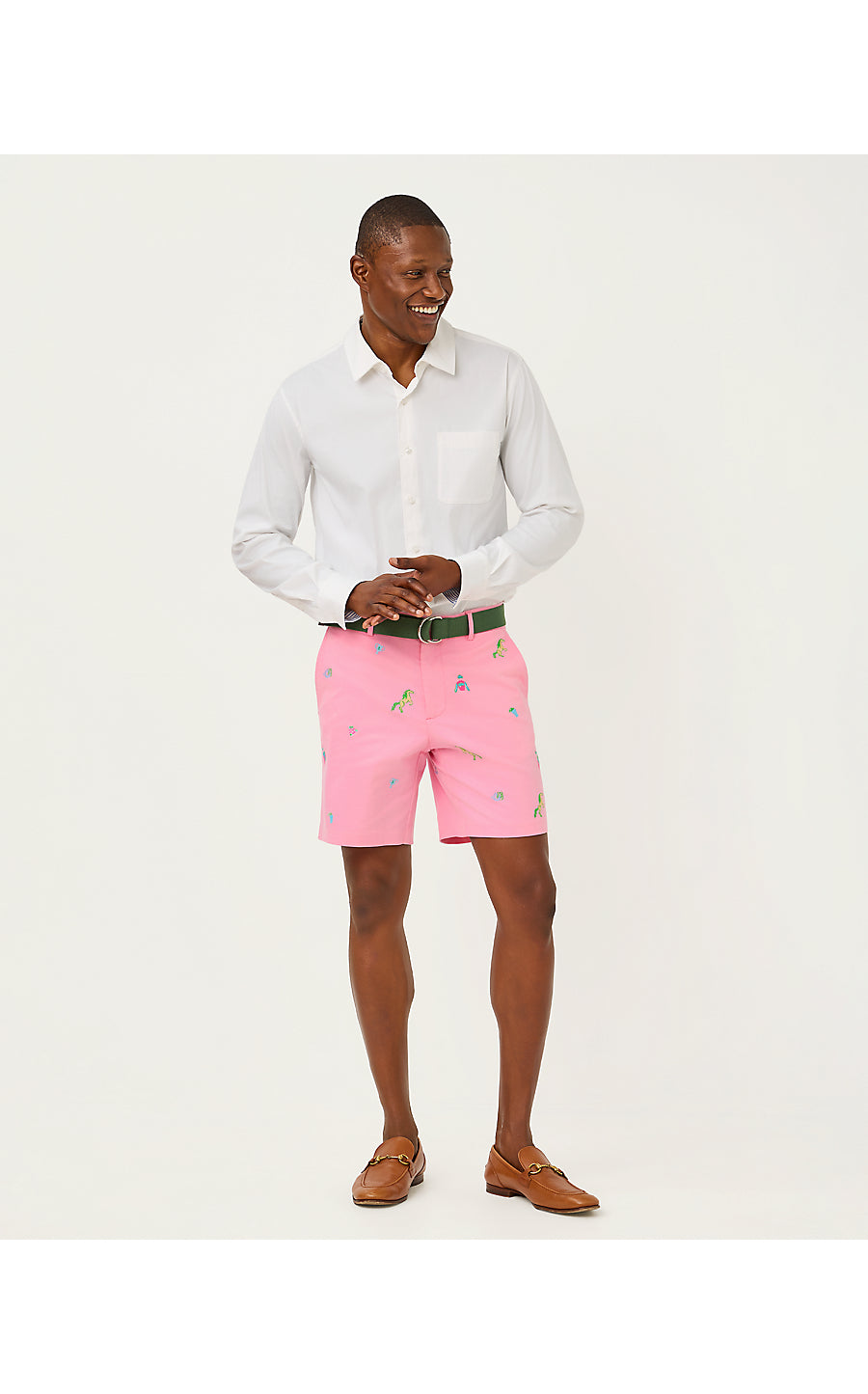 MENS STUFF VOLK STRETCH SHORT, CONCH SHELL PINK DERBY DITSY EMBROIDERY