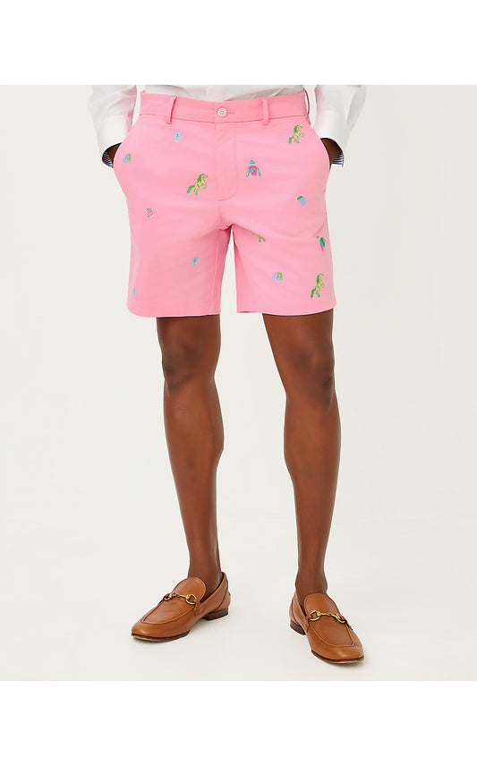 MENS STUFF VOLK STRETCH SHORT, CONCH SHELL PINK DERBY DITSY EMBROIDERY