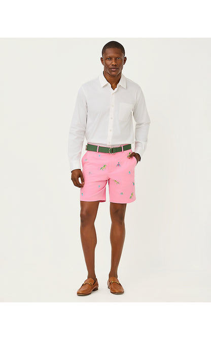 MENS STUFF VOLK STRETCH SHORT, CONCH SHELL PINK DERBY DITSY EMBROIDERY