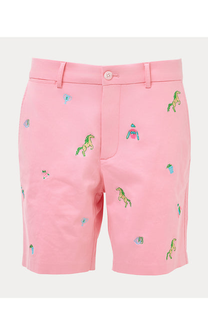 MENS STUFF VOLK STRETCH SHORT, CONCH SHELL PINK DERBY DITSY EMBROIDERY