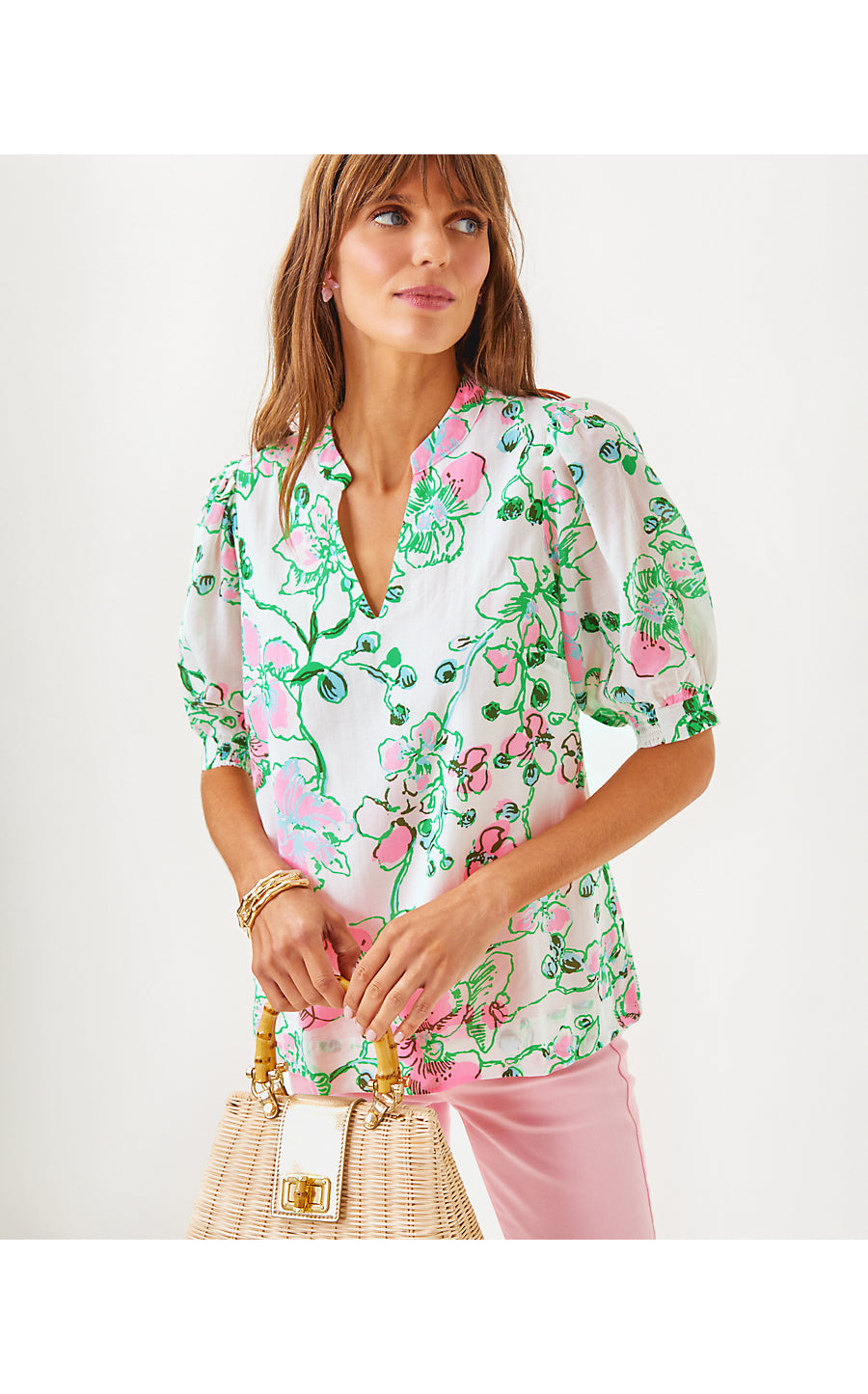 BRINELLE TOP, MULTI OVERSIZED ORCHIDS ON THE AVENUE ALLOVER