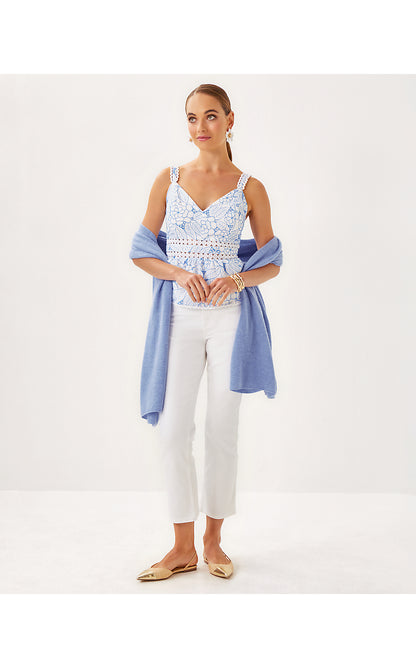 TIAH EYELET TOP, SUNWASHED BLUE SUNSHOWERS EMBROIDERY