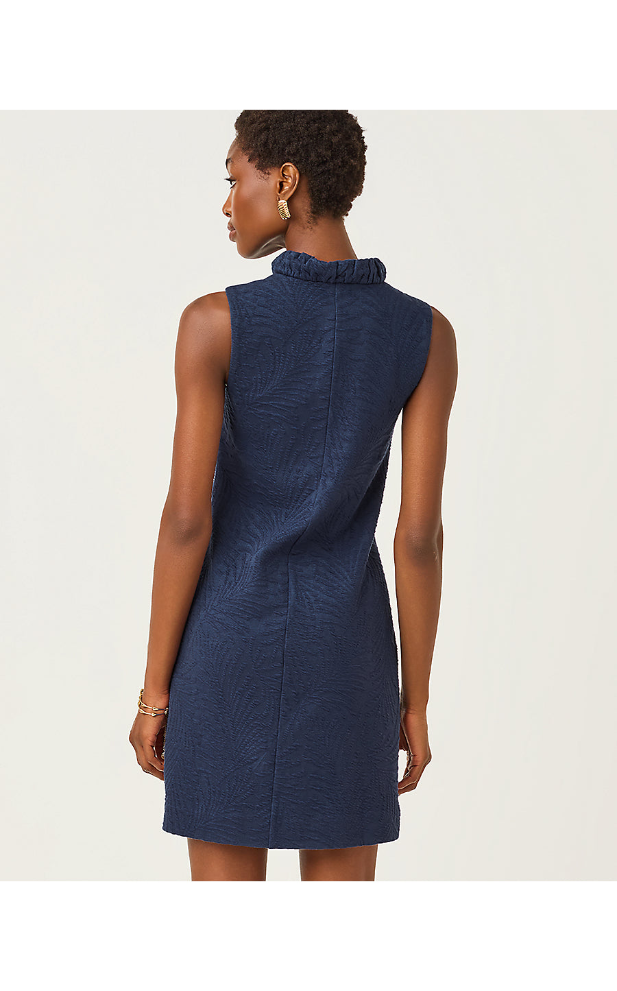 ELSEY SHIFT, LOW TIDE NAVY LEAFY KNIT PUCKER JACQUARD