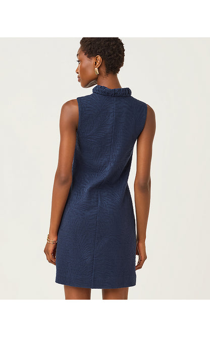 ELSEY SHIFT, LOW TIDE NAVY LEAFY KNIT PUCKER JACQUARD