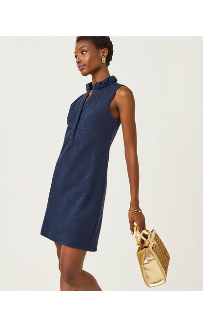 ELSEY SHIFT, LOW TIDE NAVY LEAFY KNIT PUCKER JACQUARD