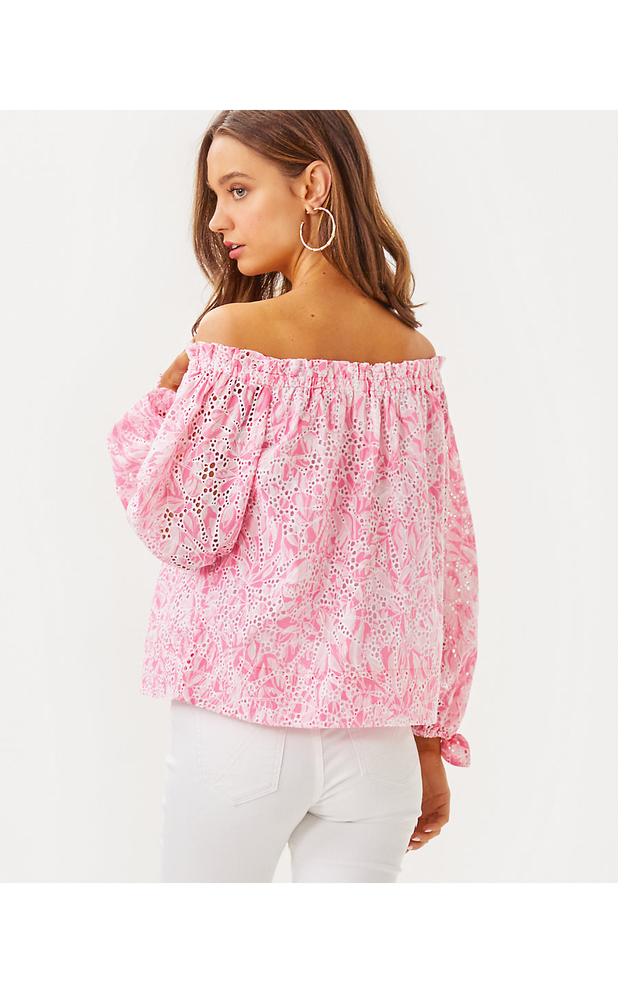 JAMIELYNN LONG SLEEVE OFF THE SHOULDER TOP, ROUSSEAU PINK TULIP TO TANGO