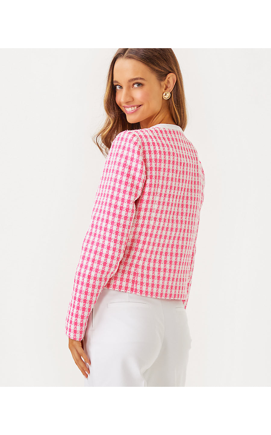 ROHANA BOUCLE JACKET, ROUSSEAU PINK CHARMING CHECK BOUCLE