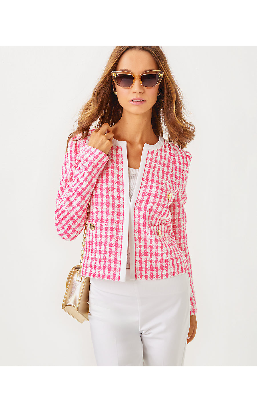 ROHANA BOUCLE JACKET, ROUSSEAU PINK CHARMING CHECK BOUCLE
