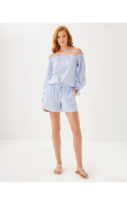 CROIX SHORT, JACARANDA BLUE LTWT OXFORD STRIPE