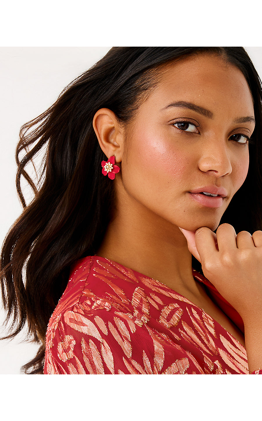 SMALL ORCHID EARRINGS, CRANBERRY RED