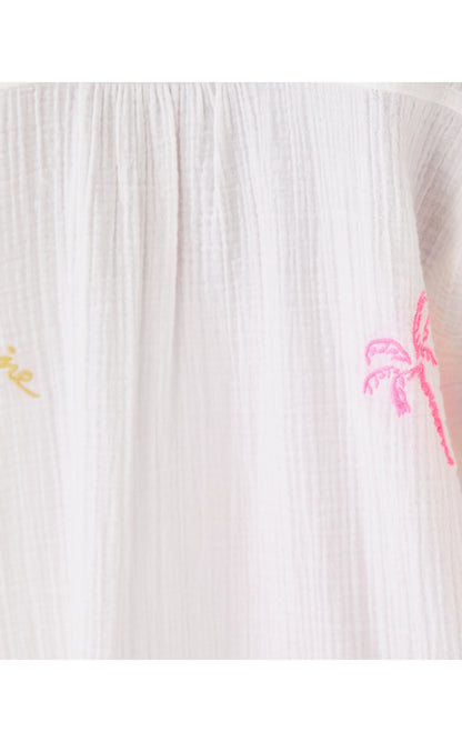 KWITNEY EMBROIDERED LONG-SLEEVE COVERUP, RESORT WHITE BEACHCOMBER EMBROIDERY