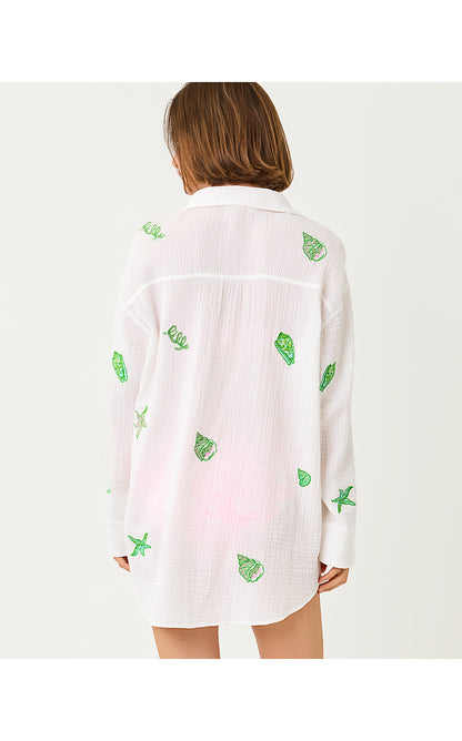 KWITNEY LONG-SLEEVE COVER-UP, RESORT WHITE SHIP TO SHORE EMBROIDERY