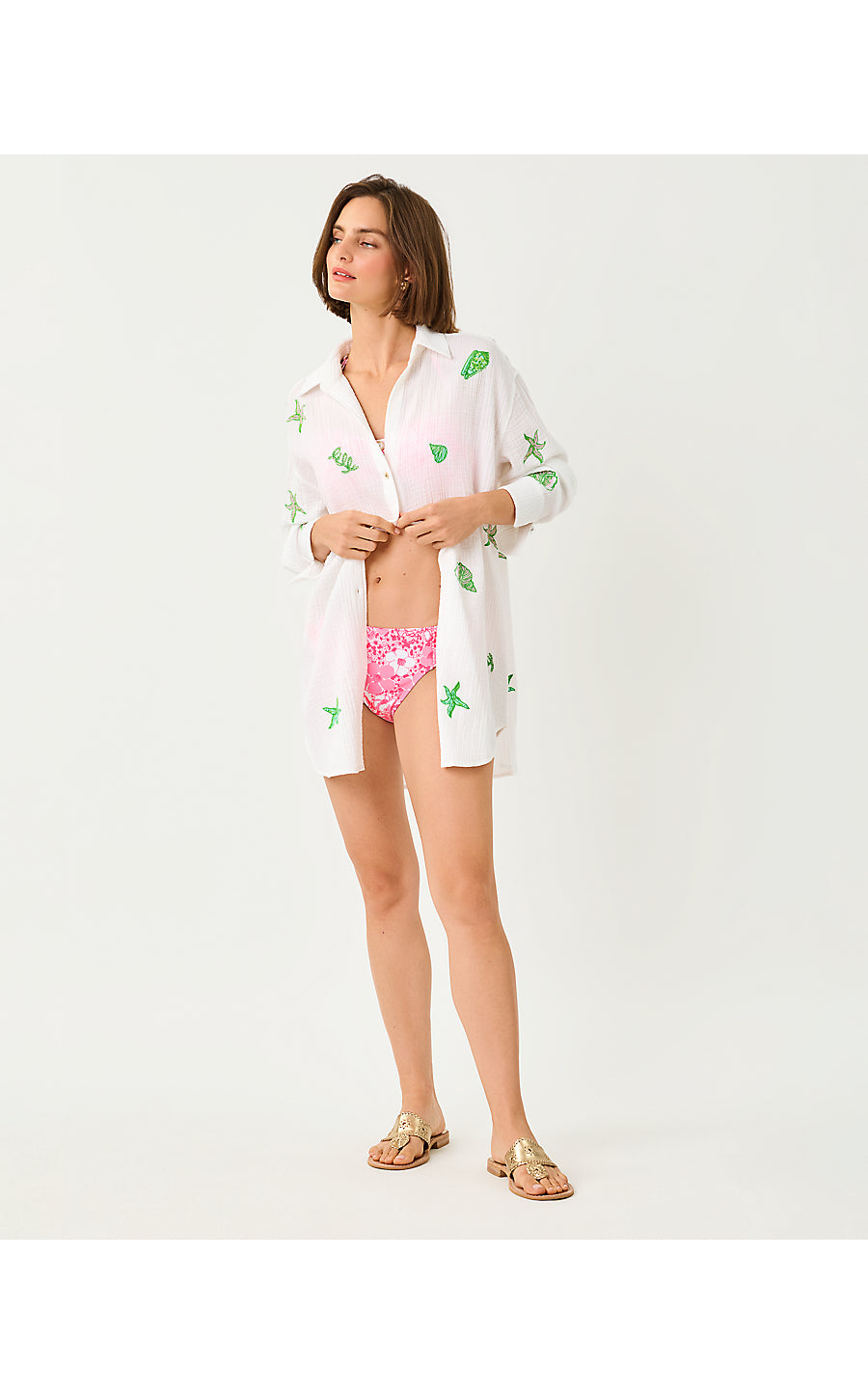 KWITNEY LONG-SLEEVE COVER-UP, RESORT WHITE SHIP TO SHORE EMBROIDERY