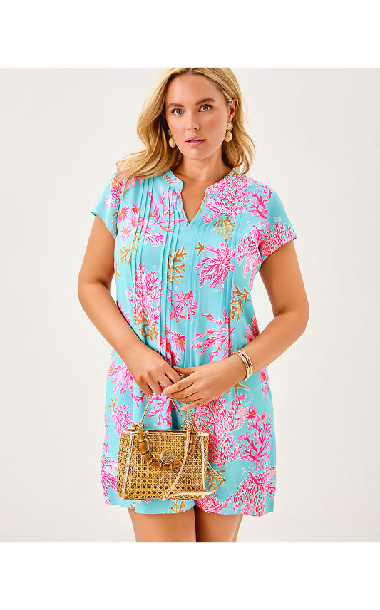ANSELLA TUNIC DRESS, MULTI ROYAL CORAL