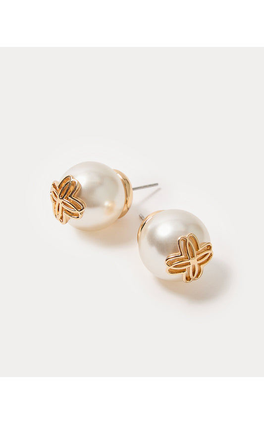 LP LOGO PEARL STUD EARRINGS, RESORT WHITE