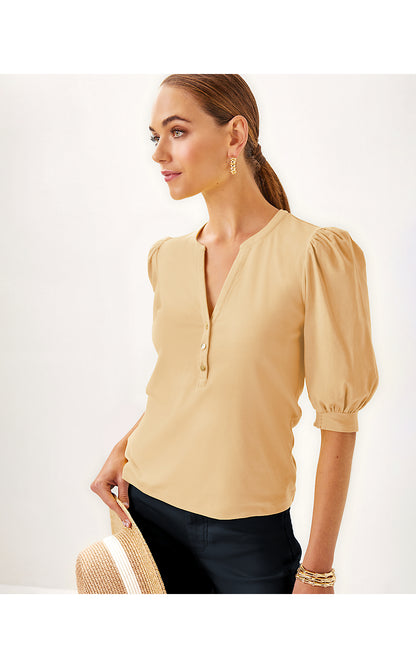 RONSON KNIT TOP, WICKER TAN