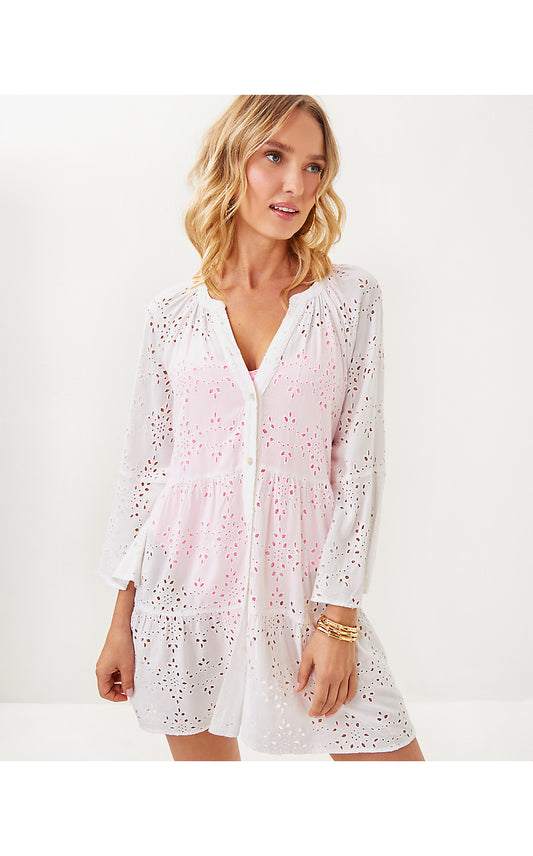 BRAILEY EYELET COVERUP, RESORT WHITE HIDEAWAY RAYON EYELET