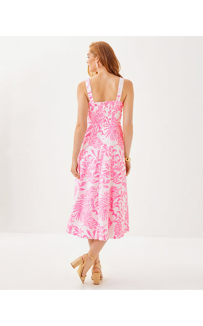 MAELLA MIDI DRESS, ROUSSEAU PINK GLISTEN IN THE SUN
