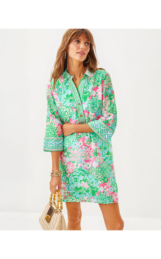 DAPHNIE TUNIC DRESS, MULTI PLUMES IN BLOOM ENGINEERED WOVEN DRESS