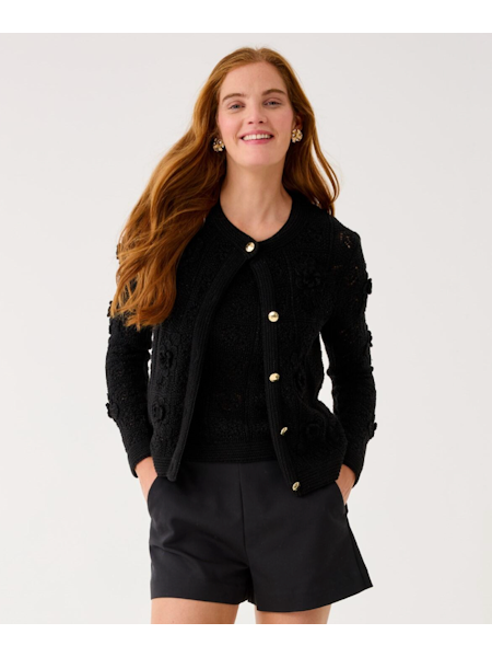 LENALIE CARDIGAN, BLACK METALLIC GARDEN CROCHET