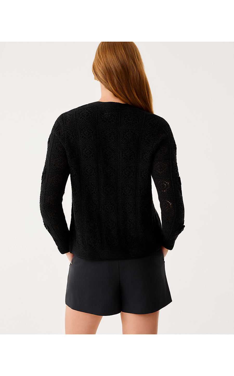 LENALIE CARDIGAN, BLACK METALLIC GARDEN CROCHET