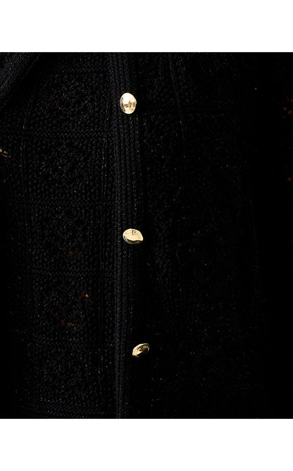LENALIE CARDIGAN, BLACK METALLIC GARDEN CROCHET