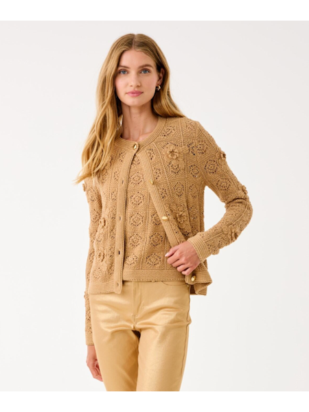 LENALIE CARDIGAN, RATTAN METALLIC GARDEN CROCHET