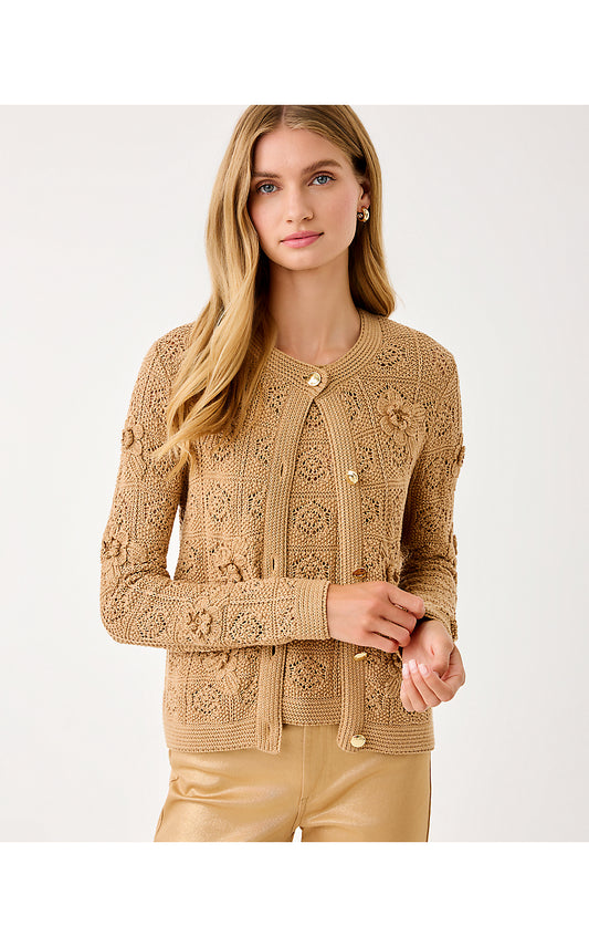 LENALIE CARDIGAN, RATTAN METALLIC GARDEN CROCHET
