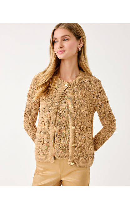 LENALIE CARDIGAN, RATTAN METALLIC GARDEN CROCHET