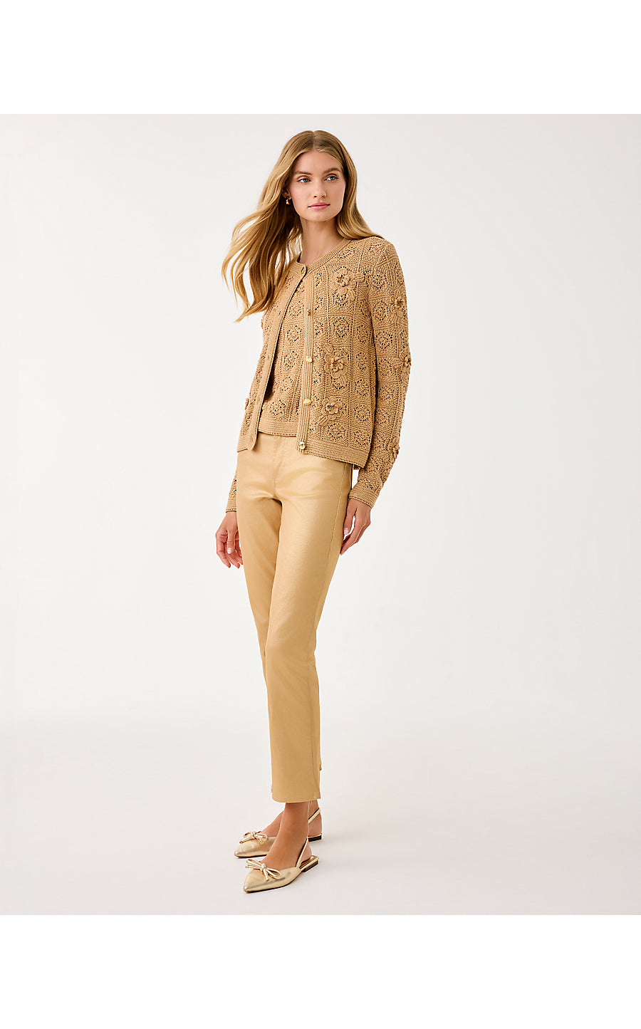LENALIE CARDIGAN, RATTAN METALLIC GARDEN CROCHET
