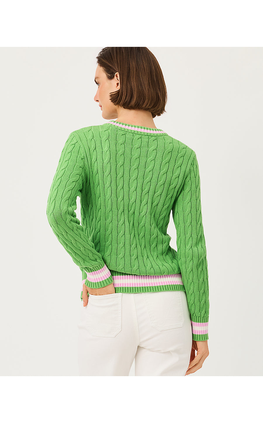 BROCKTON CREW NECK SWEATER, CHATEAU GREEN X OLEANDER PINK TIPPING