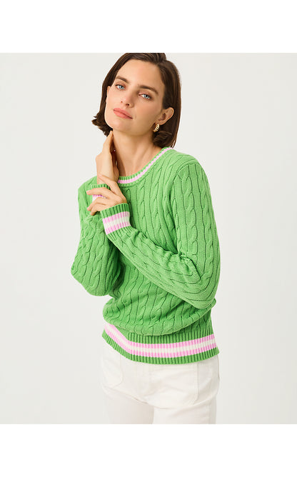 BROCKTON CREW NECK SWEATER, CHATEAU GREEN X OLEANDER PINK TIPPING