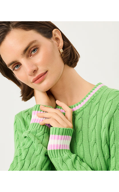 BROCKTON CREW NECK SWEATER, CHATEAU GREEN X OLEANDER PINK TIPPING
