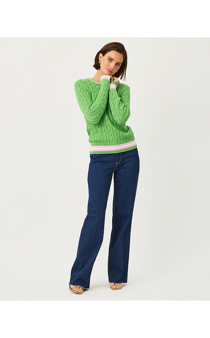 BROCKTON CREW NECK SWEATER, CHATEAU GREEN X OLEANDER PINK TIPPING
