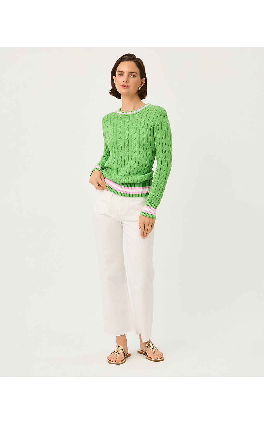 BROCKTON CREW NECK SWEATER, CHATEAU GREEN X OLEANDER PINK TIPPING