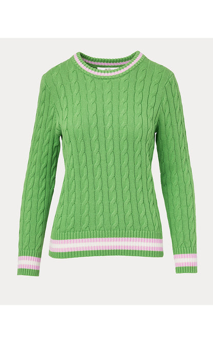BROCKTON CREW NECK SWEATER, CHATEAU GREEN X OLEANDER PINK TIPPING