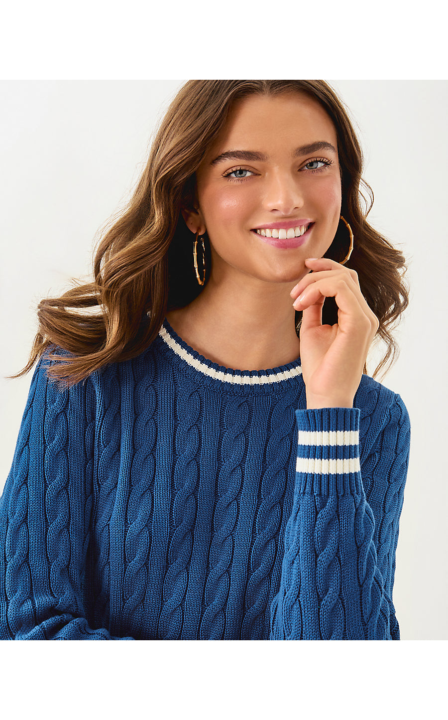 BROCKTON CREW NECK SWEATER, STARLIGHT NAVY X COCONUT TIPPING