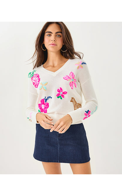 TENSLEY SWEATER, COCONUT ENDLESS SUMMER EMBROIDERY