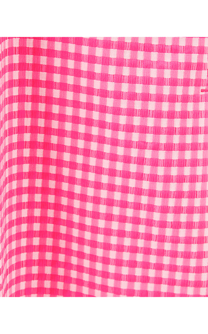 EDITA STRETCH SHIFT, SUNKISSED PINK GINGHAM STRETCH JACQUARD