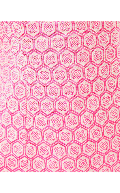 CARTWRIGHT SHIFT, ROUSSEAU PINK BUTTERFLY BRANDMARK JACQUARD