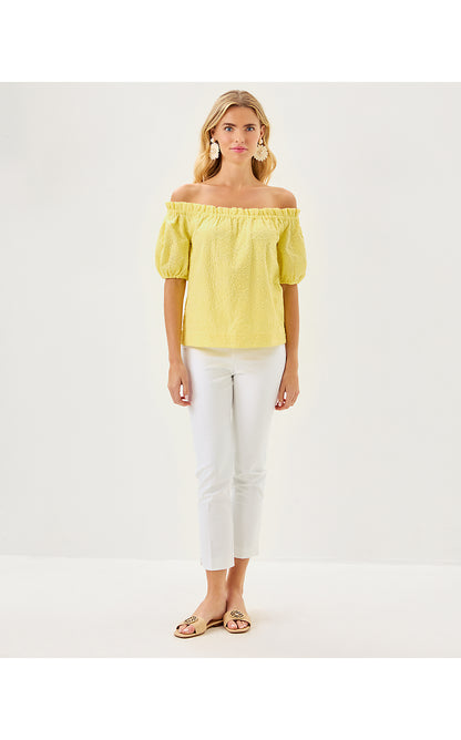 KATARA OFF THE SHOULDER TOP, LIMONCELLO BUBBLE EMBROIDERY