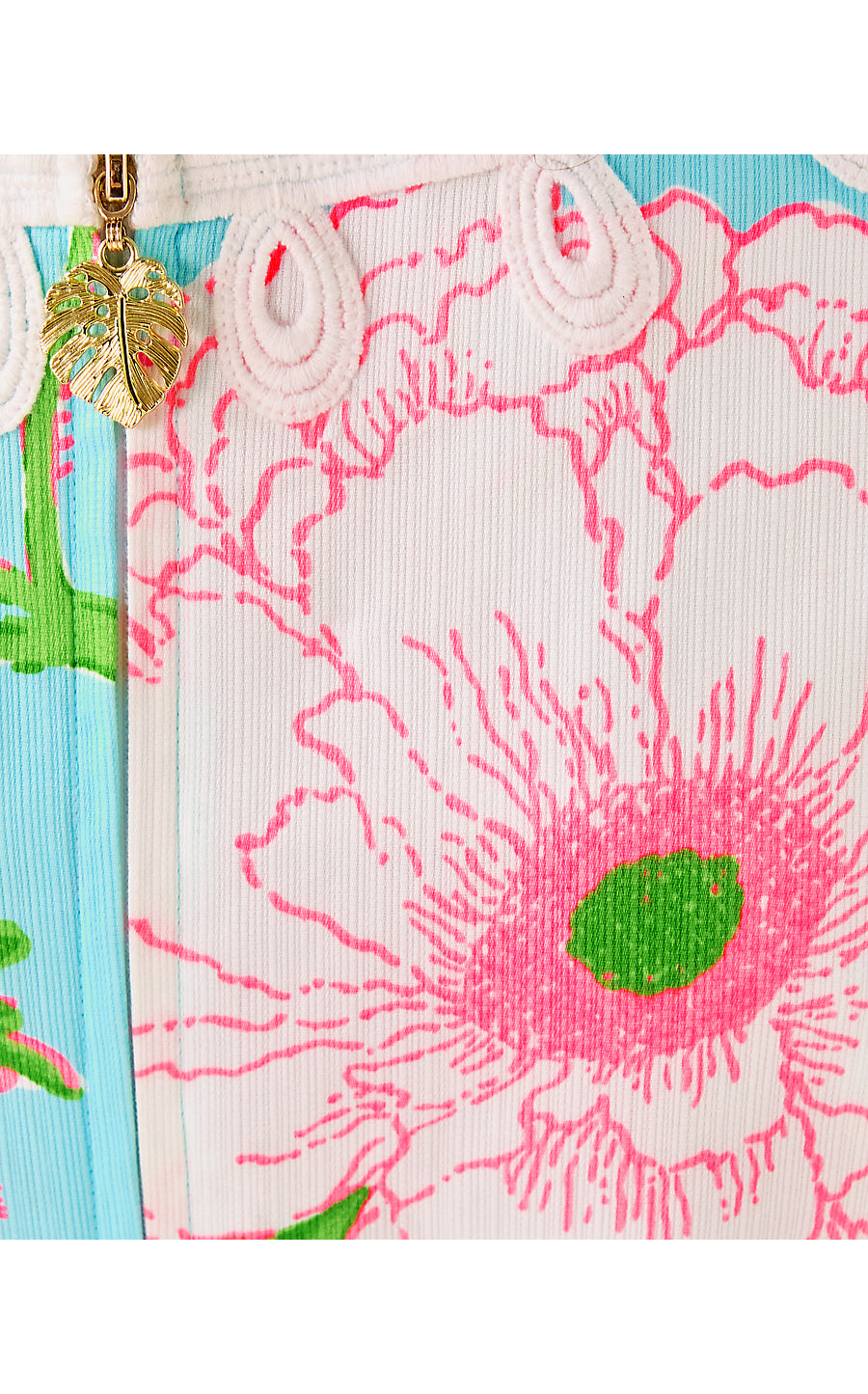 SIDONIE STRETCH SHIFT, FRESH WATER BLUE BURSTING BLOOMS ENGINEERED SHIFT