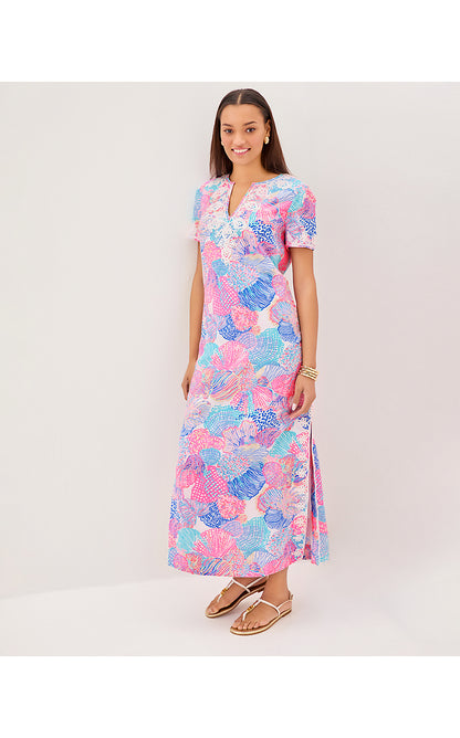 ARIELLA LINEN MAXI DRESS, MULTI ROAR OF THE SEAS