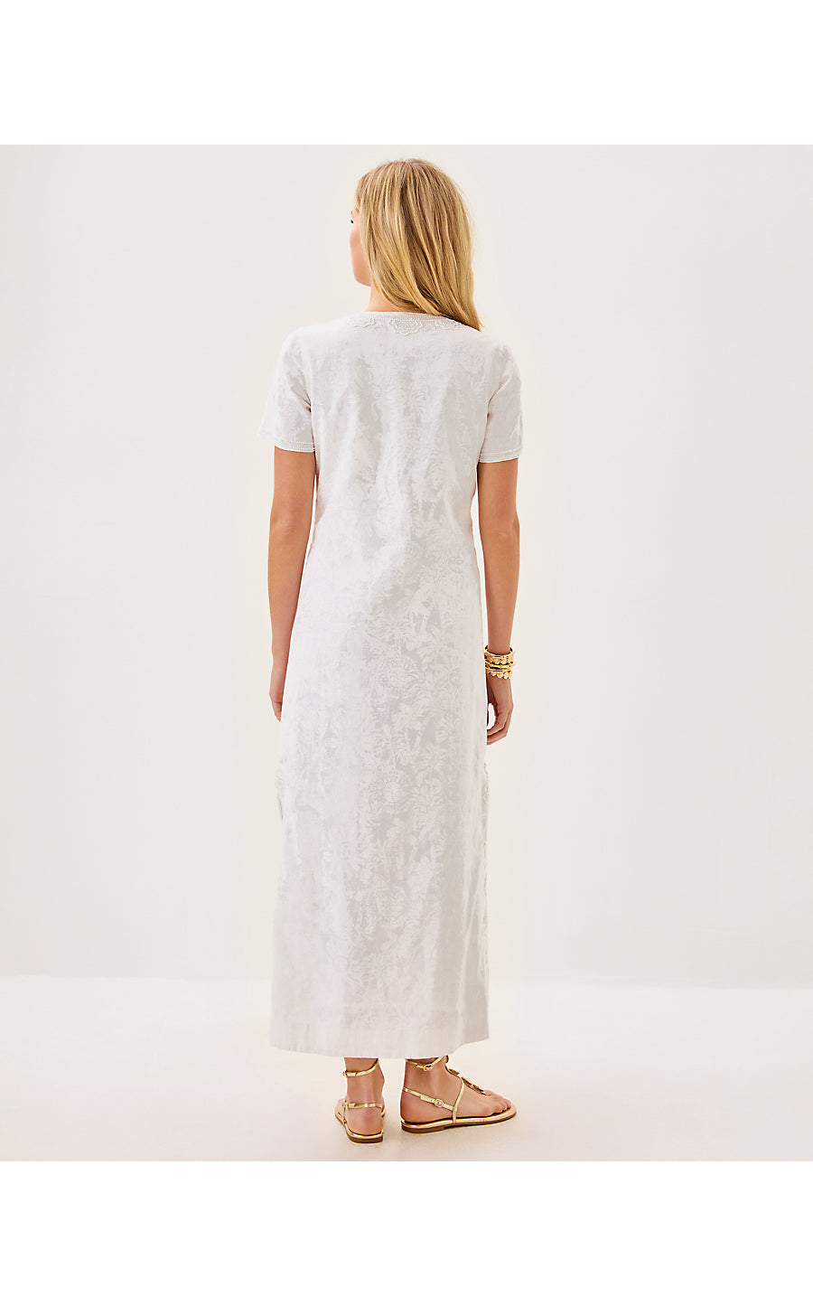 ARIELLA LINEN MAXI DRESS, RESORT WHITE CATCHIN RAYS OVERPRINT