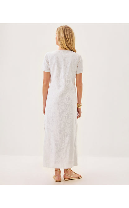 ARIELLA LINEN MAXI DRESS, RESORT WHITE CATCHIN RAYS OVERPRINT