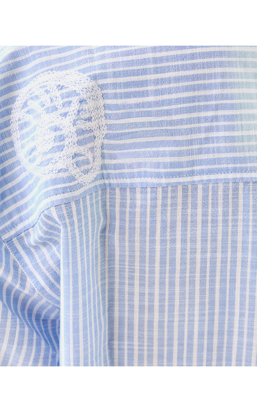 BONDI BUTTON DOWN, JACARANDA BLUE BEACH DAY EMBROIDERED SEACRET STRIPE