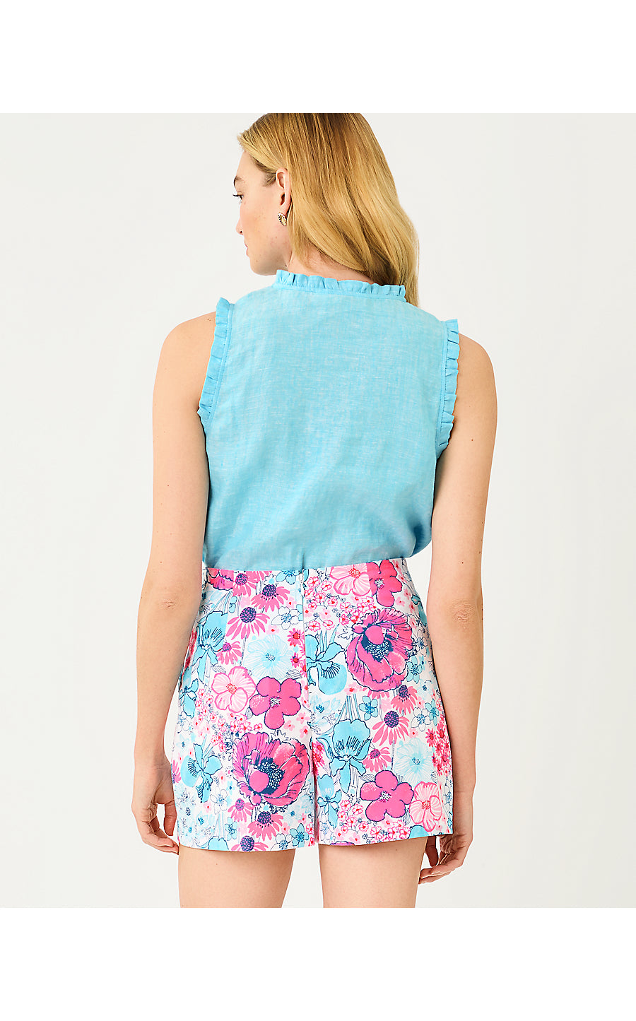 KAVALLA SLEEVELESS RUFFLE TOP, CAPRI BLUE X RESORT WHITE